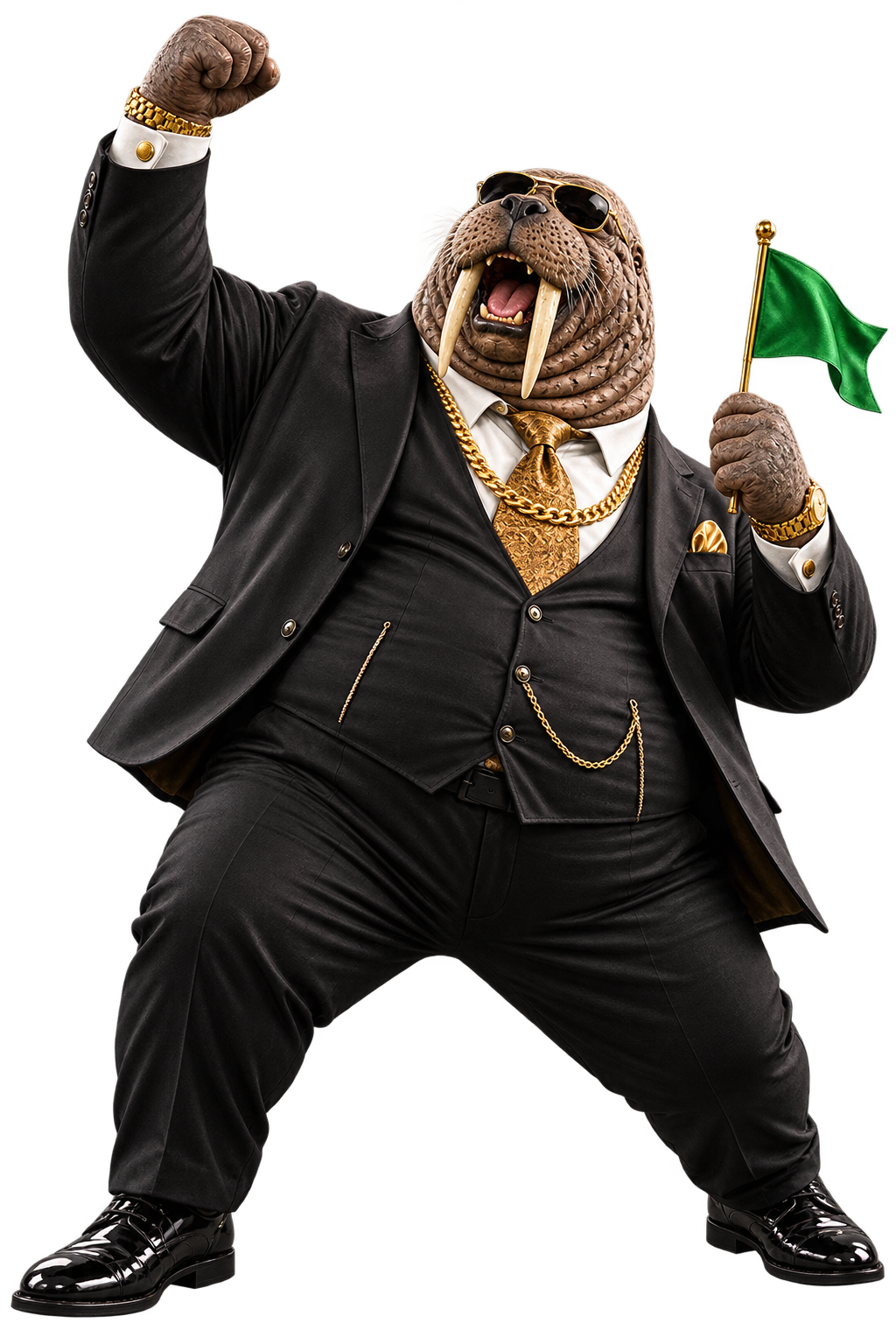 WALRUS celebrating with a green flag
